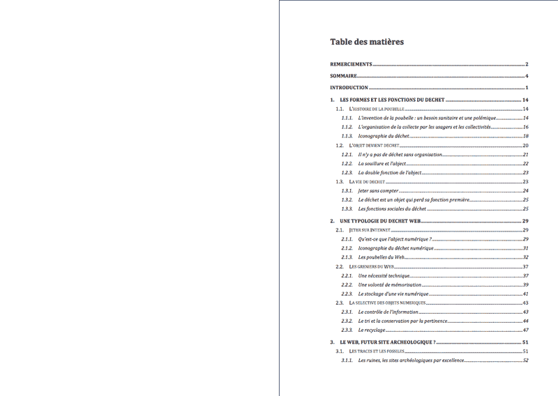 Table des matières, page 1 