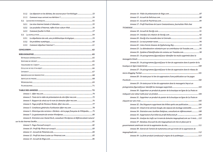 Table des matières, page 2 et 3