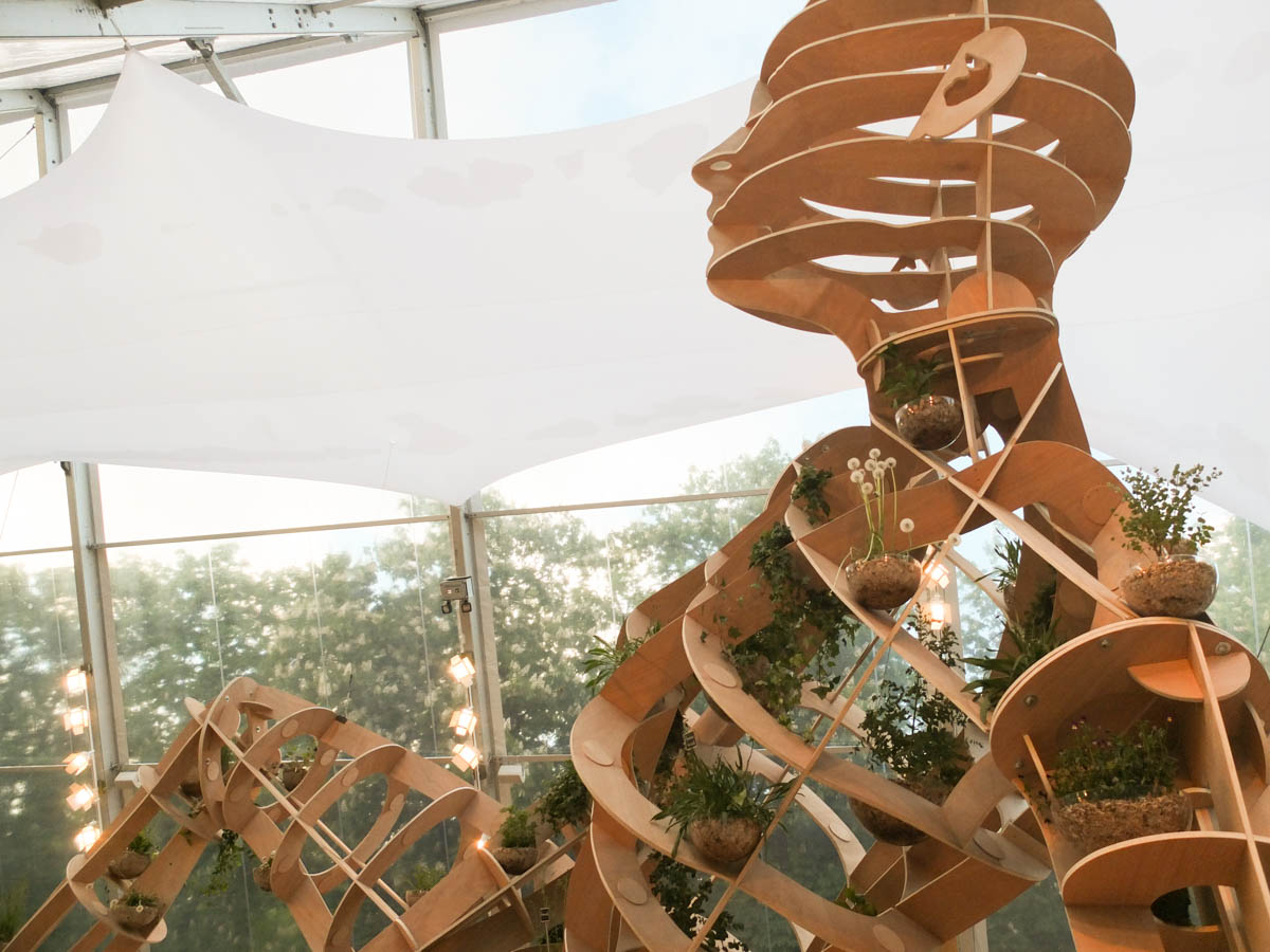 Une sculpture humaine en bois pour parler des plantes